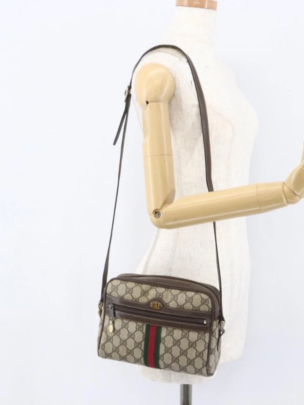GUCCI GG Supreme Web Sherry Line Shoulder Bag PVC Beige 010 378 Auth 161738